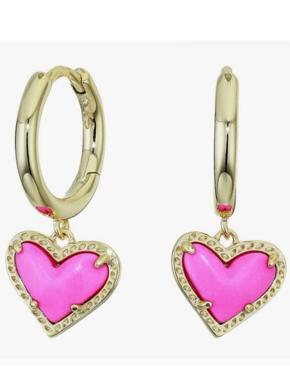 NEW Kendra Scott Ari Heart Gold Huggie Earrings Neon Pink Magenta